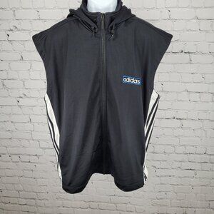 VTG Adidas Black Breakaway Snap Hood Sleeveless Full Zip Track Jacket Vest 90s L